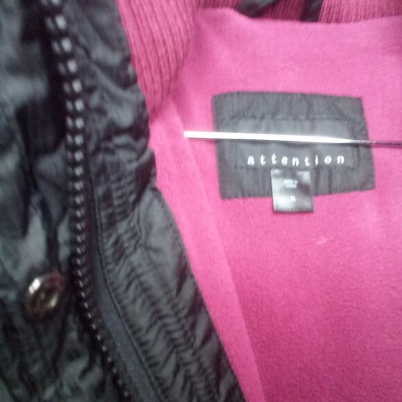 Attention Coat Jacket XL Women Hood Pockets Zipper Snap Black - Picture 6 of 14